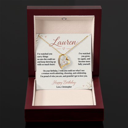 Proud of the Woman You Are Birthday Necklace for Her – Personalized Forever Love Heart