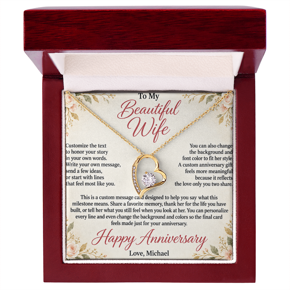 Personalized Anniversary Necklace for Wife – Forever Love Custom Message Card