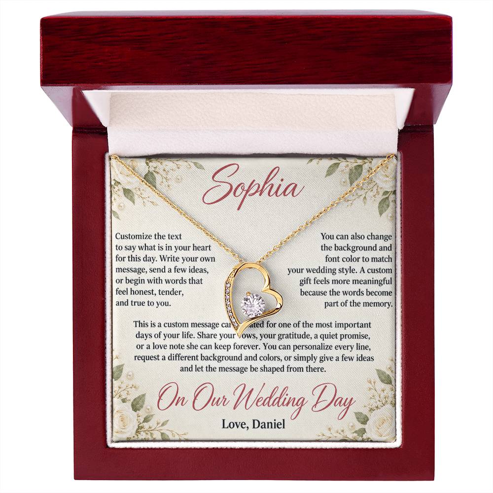 Personalized Wedding Day Necklace for Her – Forever Love Custom Message Card