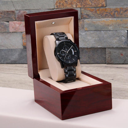 Thankful for Every Memory Engraved Black Chronograph Watch – A Gift for Him