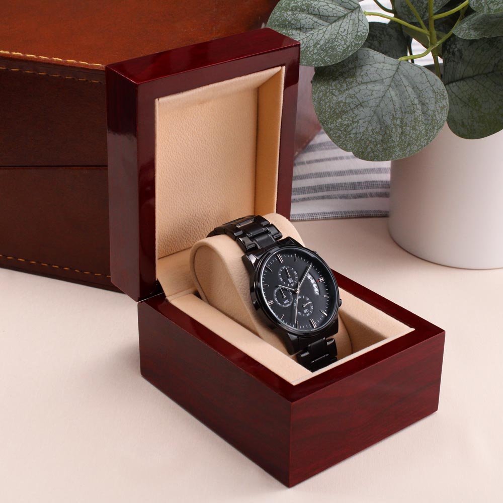 Personalized Adventure With You Black Chronograph Watch – Engraved Anniversary Gift for Him