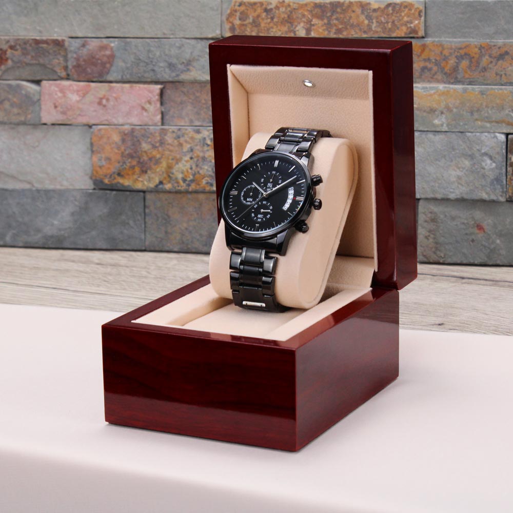 Thankful for Every Memory Engraved Black Chronograph Watch – A Gift for Him
