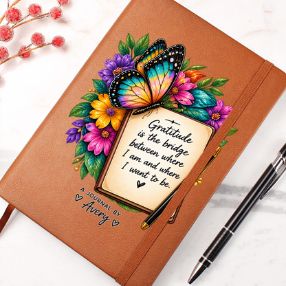 Personalized Gratitude Journal — Custom Name Reflection Notebook with Butterfly Design