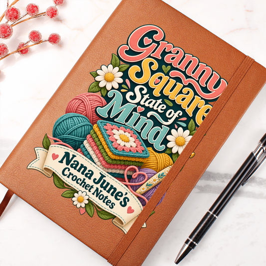 Personalized Granny Square Crochet Journal — Custom Name Crochet Notes Gift for Nana or Grandma