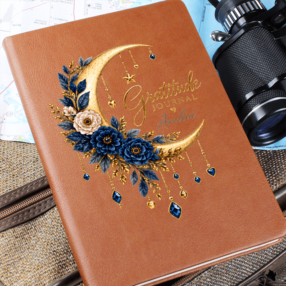 Personalized Gratitude Journal – Custom Name Moon & Floral Reflection Gift