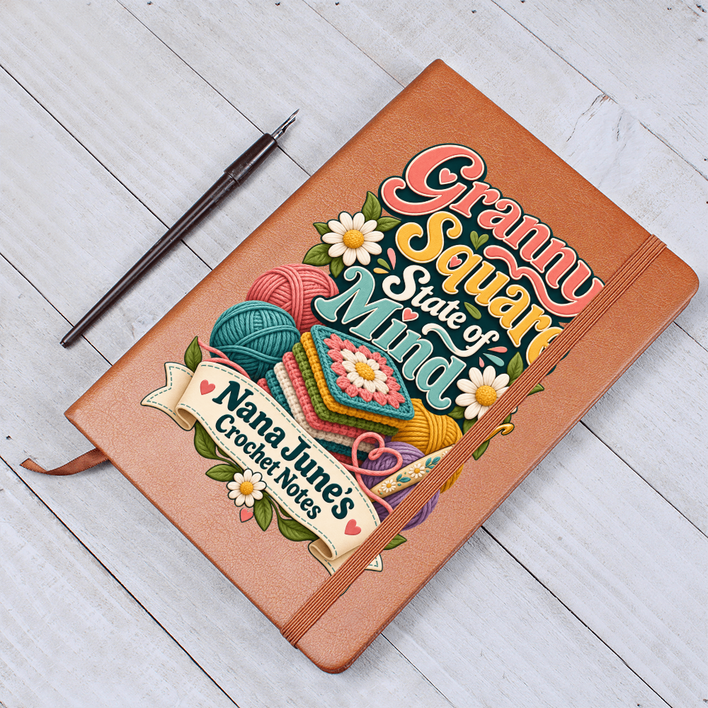 Personalized Granny Square Crochet Journal — Custom Name Crochet Notes Gift for Nana or Grandma
