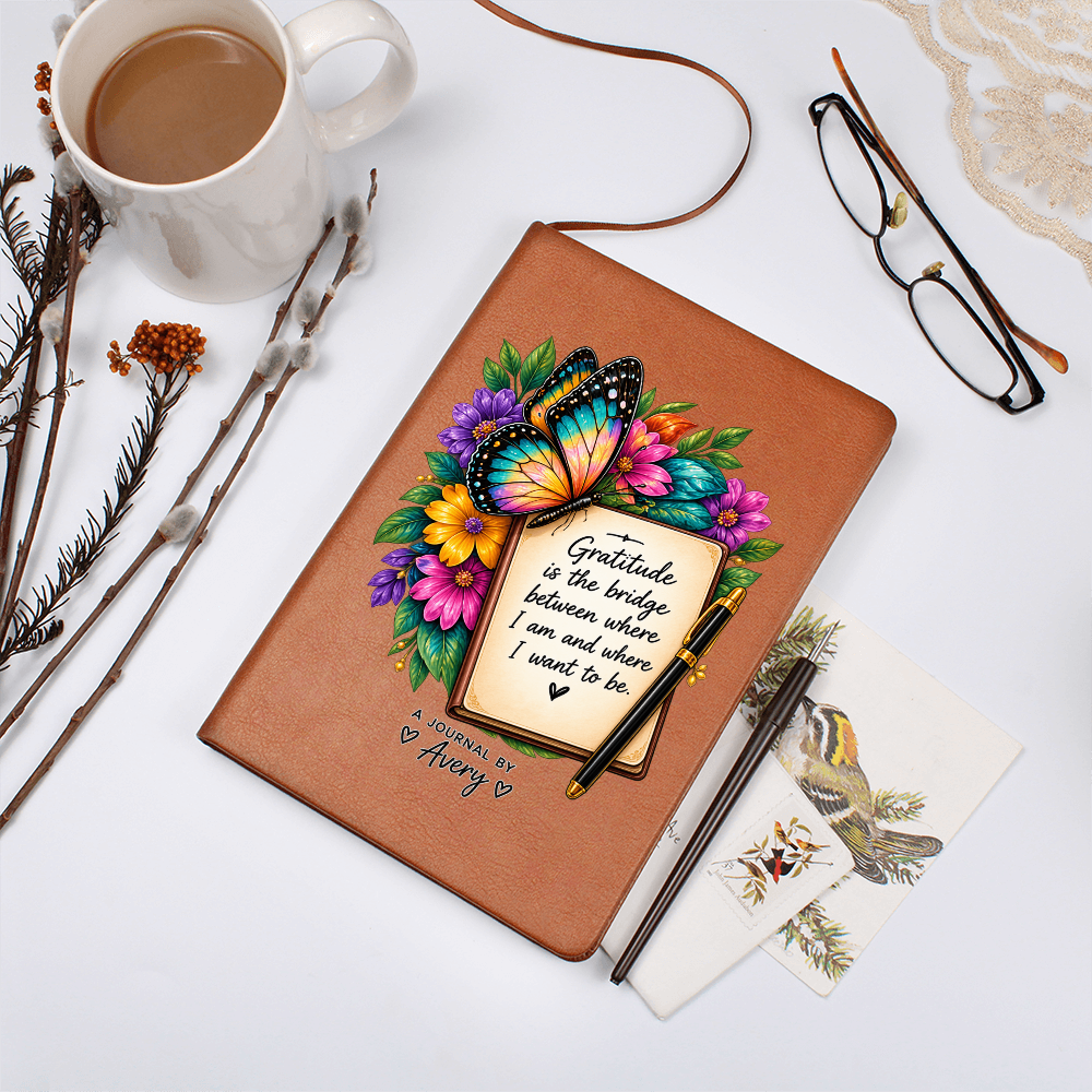Personalized Gratitude Journal — Custom Name Reflection Notebook with Butterfly Design