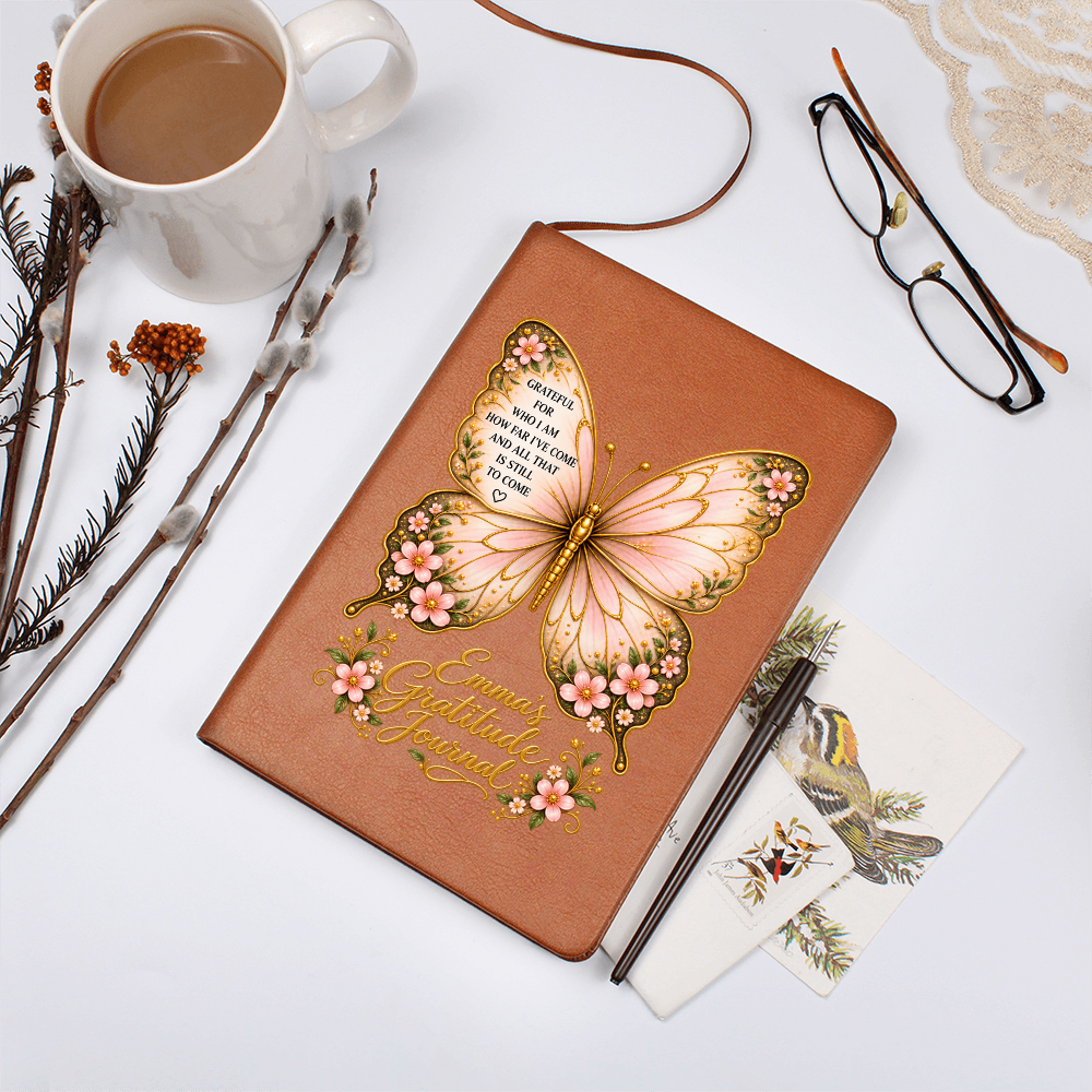 Personalized Butterfly Gratitude Journal — Custom Name Reflection & Daily Gratitude Notebook