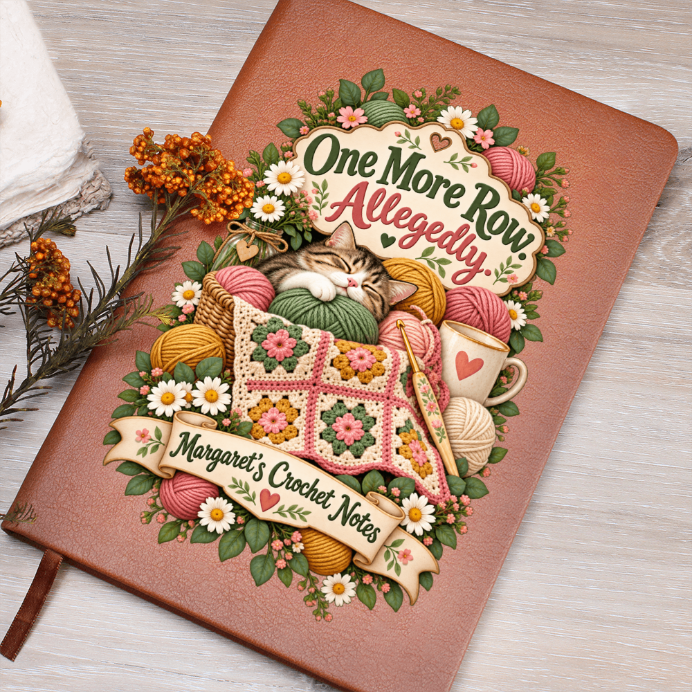 Personalized Crochet Journal — One More Row. Allegedly.