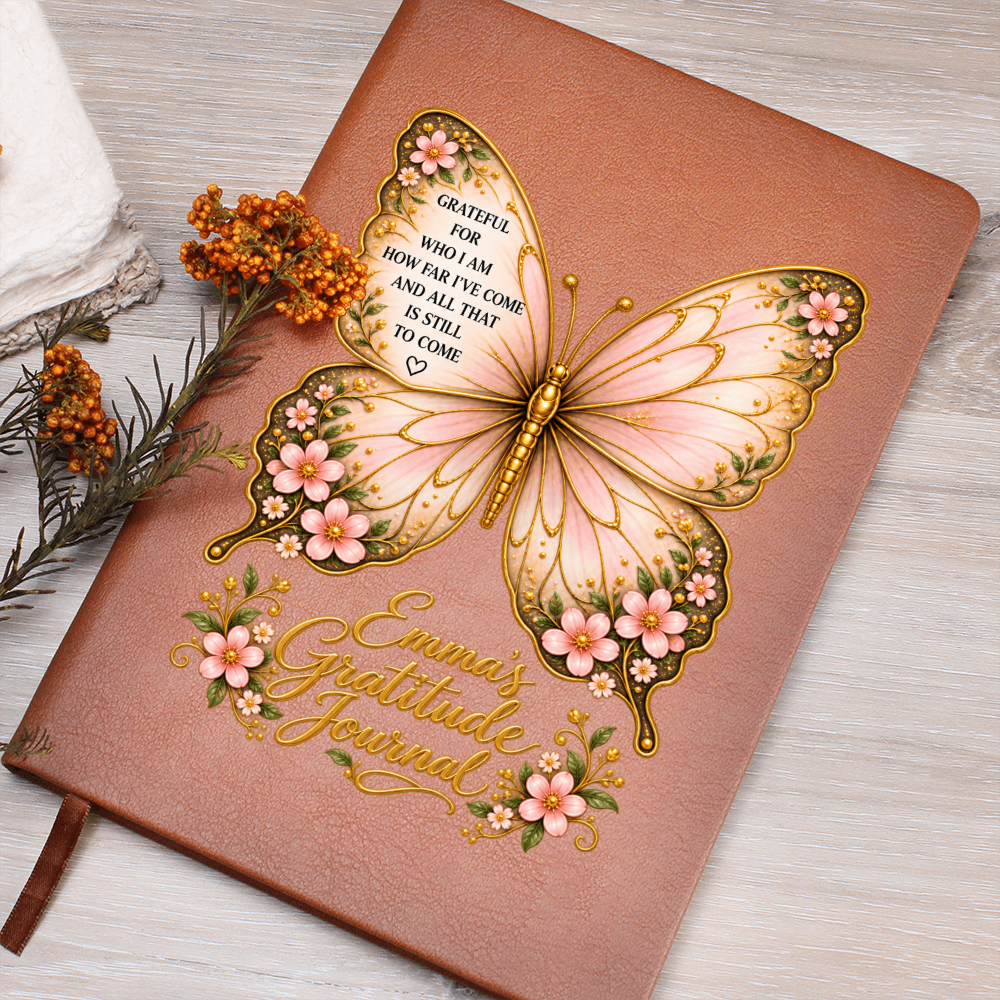 Personalized Butterfly Gratitude Journal — Custom Name Reflection & Daily Gratitude Notebook