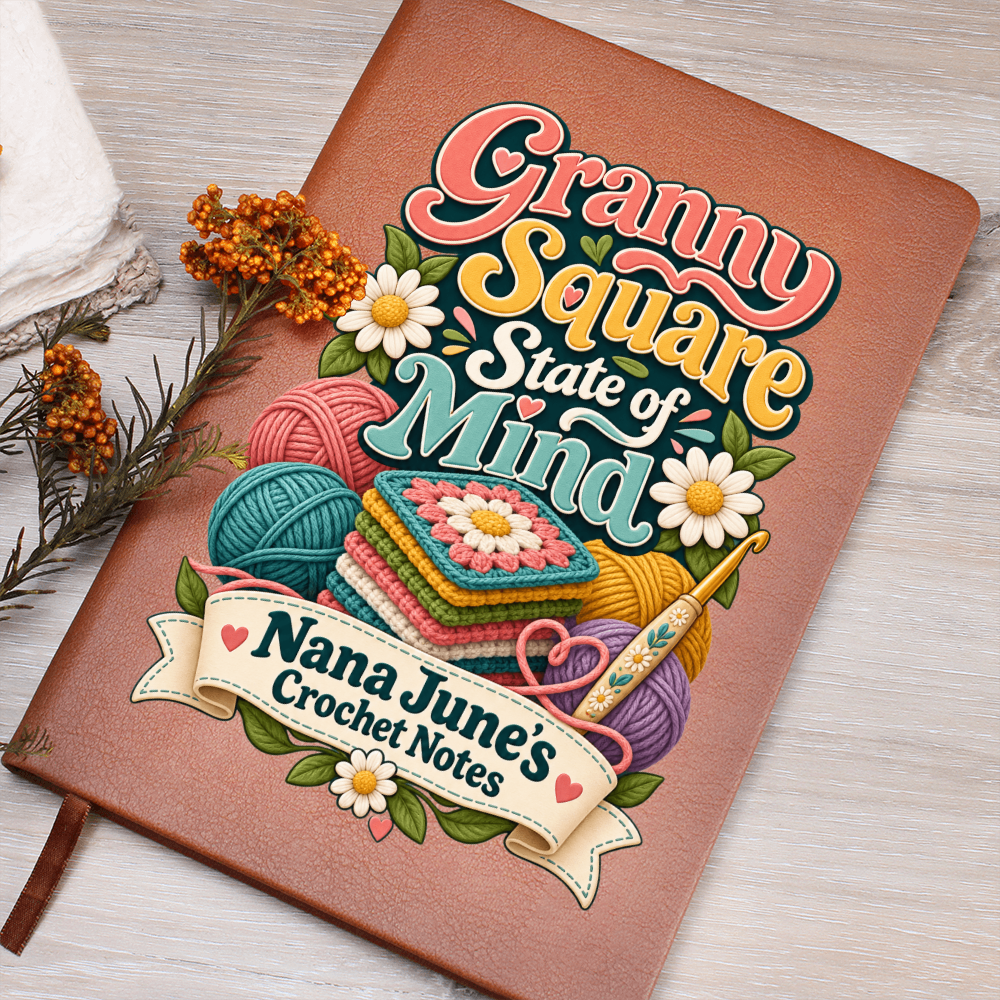 Personalized Granny Square Crochet Journal — Custom Name Crochet Notes Gift for Nana or Grandma