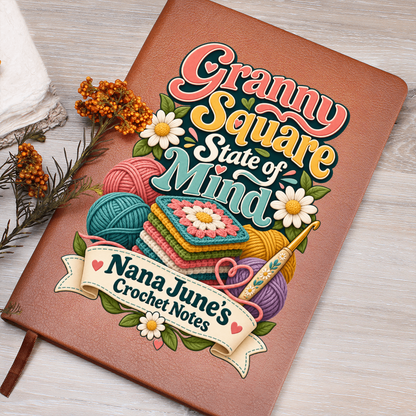 Personalized Granny Square Crochet Journal — Custom Name Crochet Notes Gift for Nana or Grandma