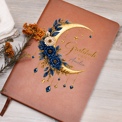 Personalized Gratitude Journal – Custom Name Moon & Floral Reflection Gift