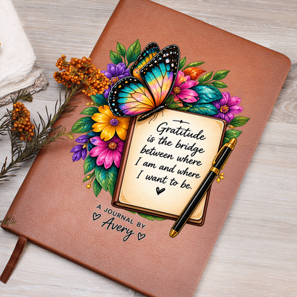 Personalized Gratitude Journal — Custom Name Reflection Notebook with Butterfly Design