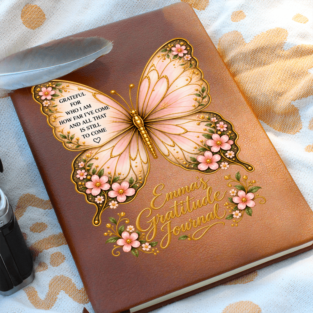 Personalized Butterfly Gratitude Journal — Custom Name Reflection & Daily Gratitude Notebook