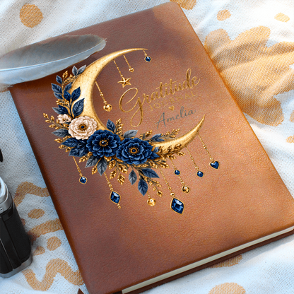 Personalized Gratitude Journal – Custom Name Moon & Floral Reflection Gift
