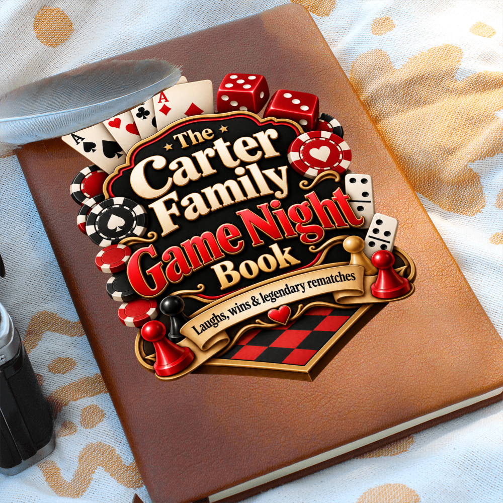 Personalized Family Game Night Journal — Custom Last Name Game Score & Memory Book