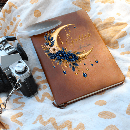 Personalized Gratitude Journal – Custom Name Moon & Floral Reflection Gift
