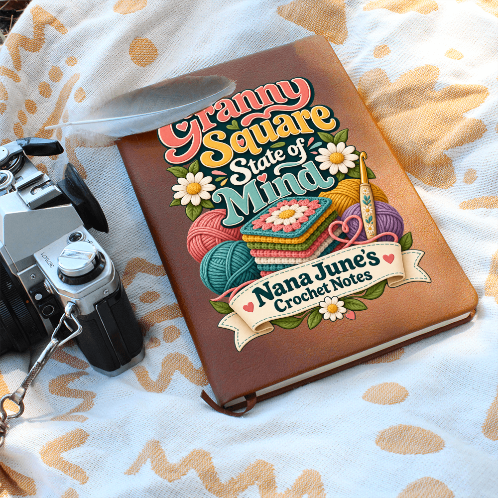 Personalized Granny Square Crochet Journal — Custom Name Crochet Notes Gift for Nana or Grandma