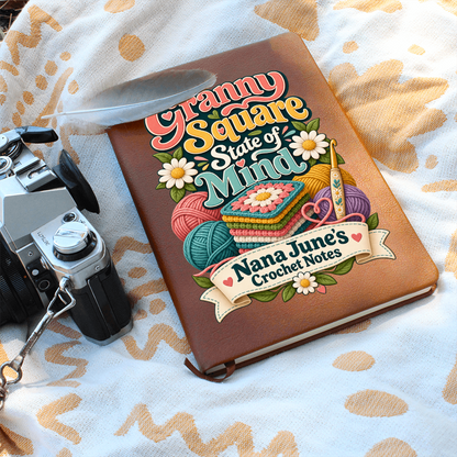 Personalized Granny Square Crochet Journal — Custom Name Crochet Notes Gift for Nana or Grandma