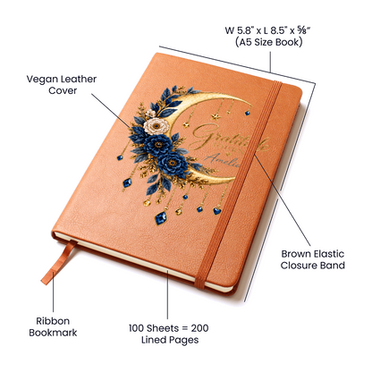Personalized Gratitude Journal – Custom Name Moon & Floral Reflection Gift