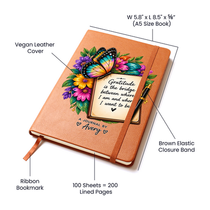 Personalized Gratitude Journal — Custom Name Reflection Notebook with Butterfly Design