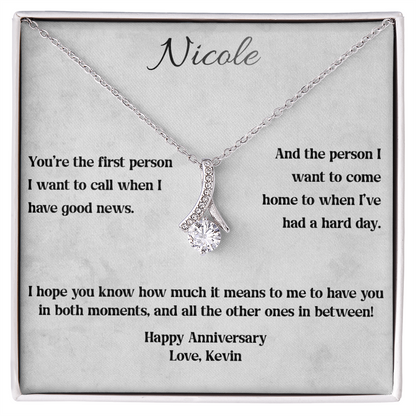 White gold Alluring Beauty anniversary necklace on the Through Every Moment message card