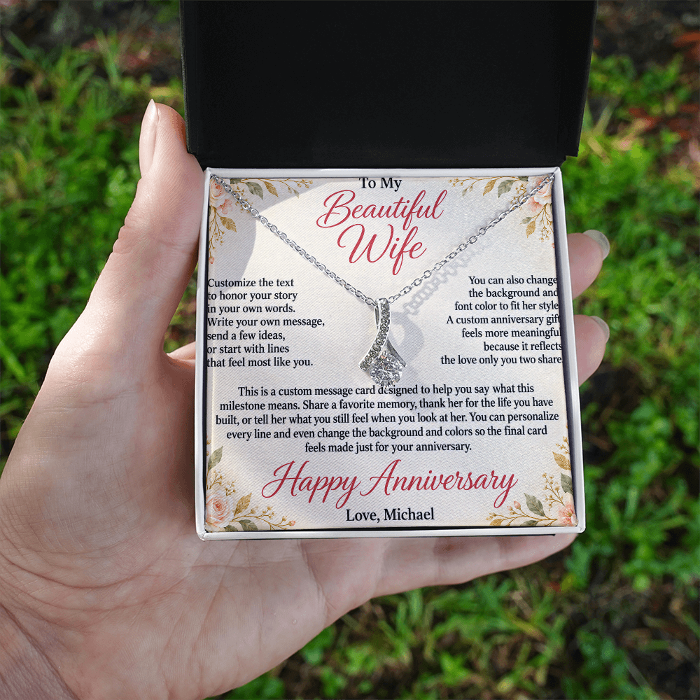 Personalized Anniversary Necklace for Wife – Alluring Beauty Custom Message Card