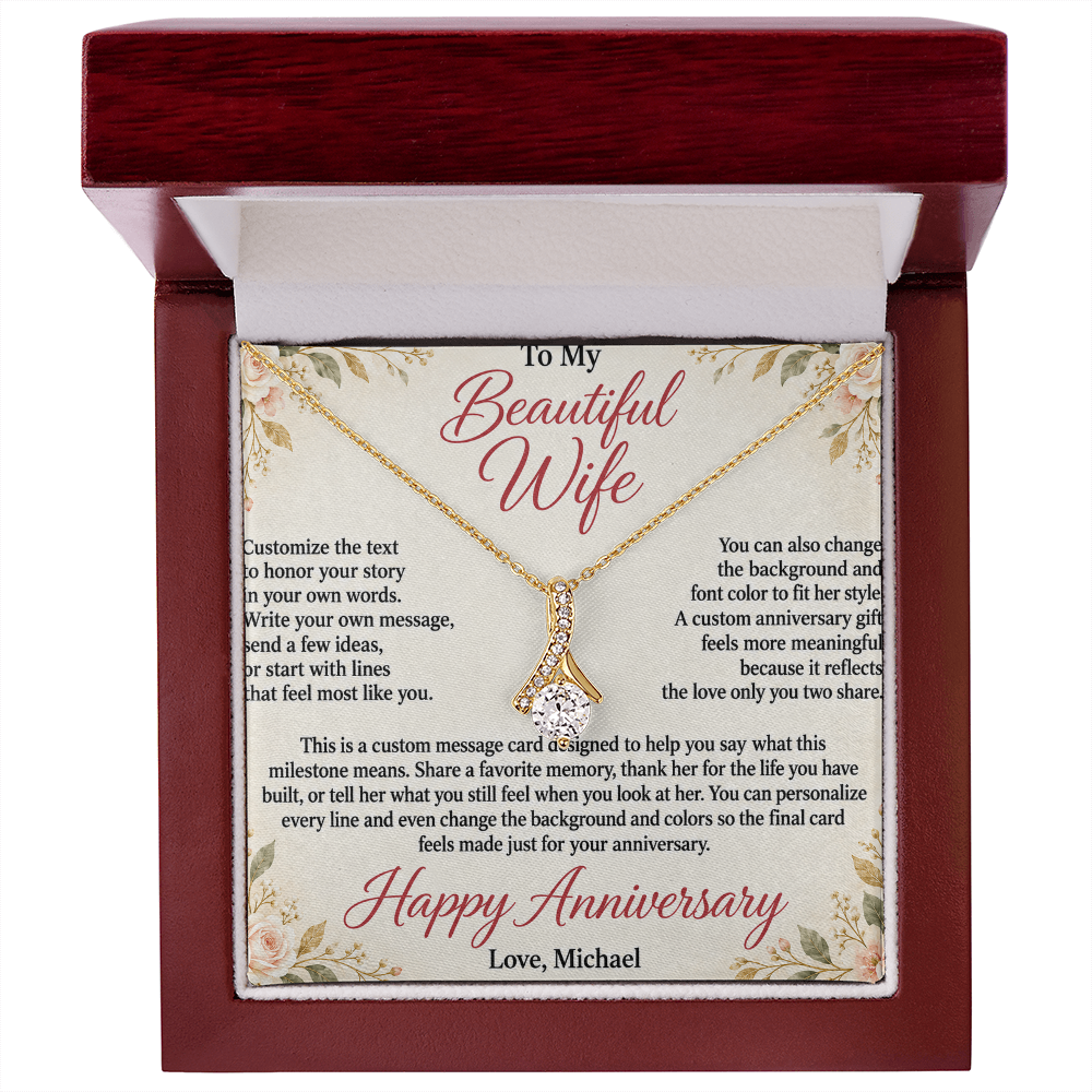 Personalized Anniversary Necklace for Wife – Alluring Beauty Custom Message Card