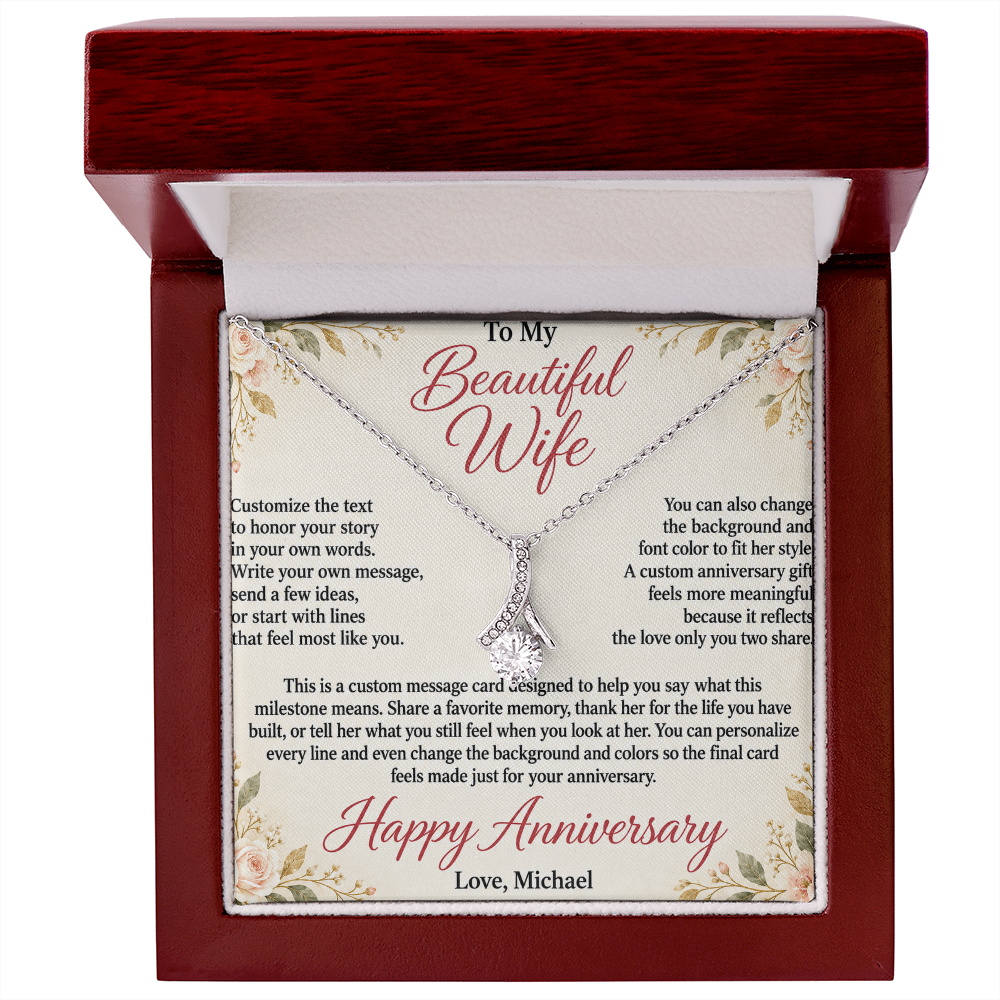 Personalized Anniversary Necklace for Wife – Alluring Beauty Custom Message Card