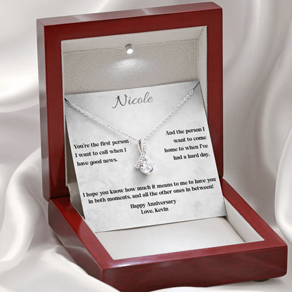 White gold anniversary necklace and Through Every Moment card in the luxury LED gift box