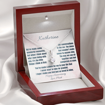 White gold anniversary necklace and Katherine message card in the luxury LED gift box