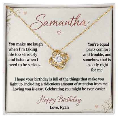 Loving You Is Easy Birthday Necklace for Her – Personalized Love Knot