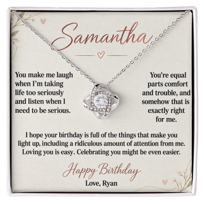 Loving You Is Easy Birthday Necklace for Her – Personalized Love Knot