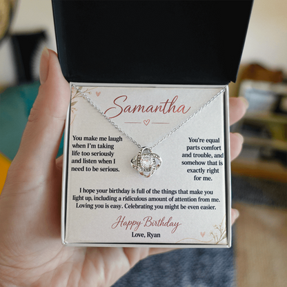Loving You Is Easy Birthday Necklace for Her – Personalized Love Knot
