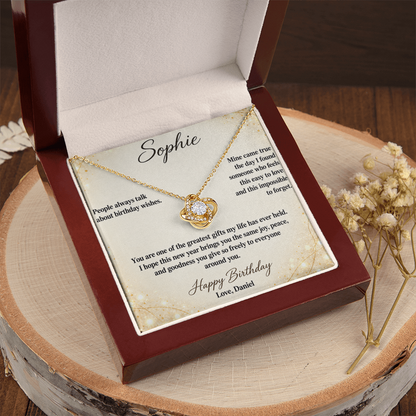 My Wish Came True Birthday Necklace for Her – Personalized Love Knot
