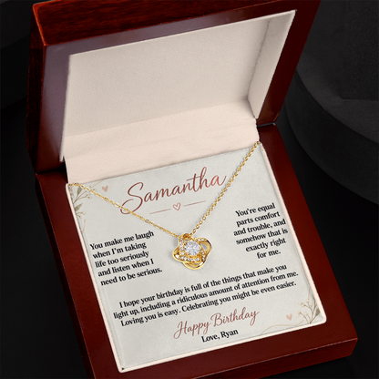 Loving You Is Easy Birthday Necklace for Her – Personalized Love Knot