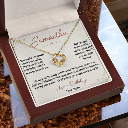 Loving You Is Easy Birthday Necklace for Her – Personalized Love Knot