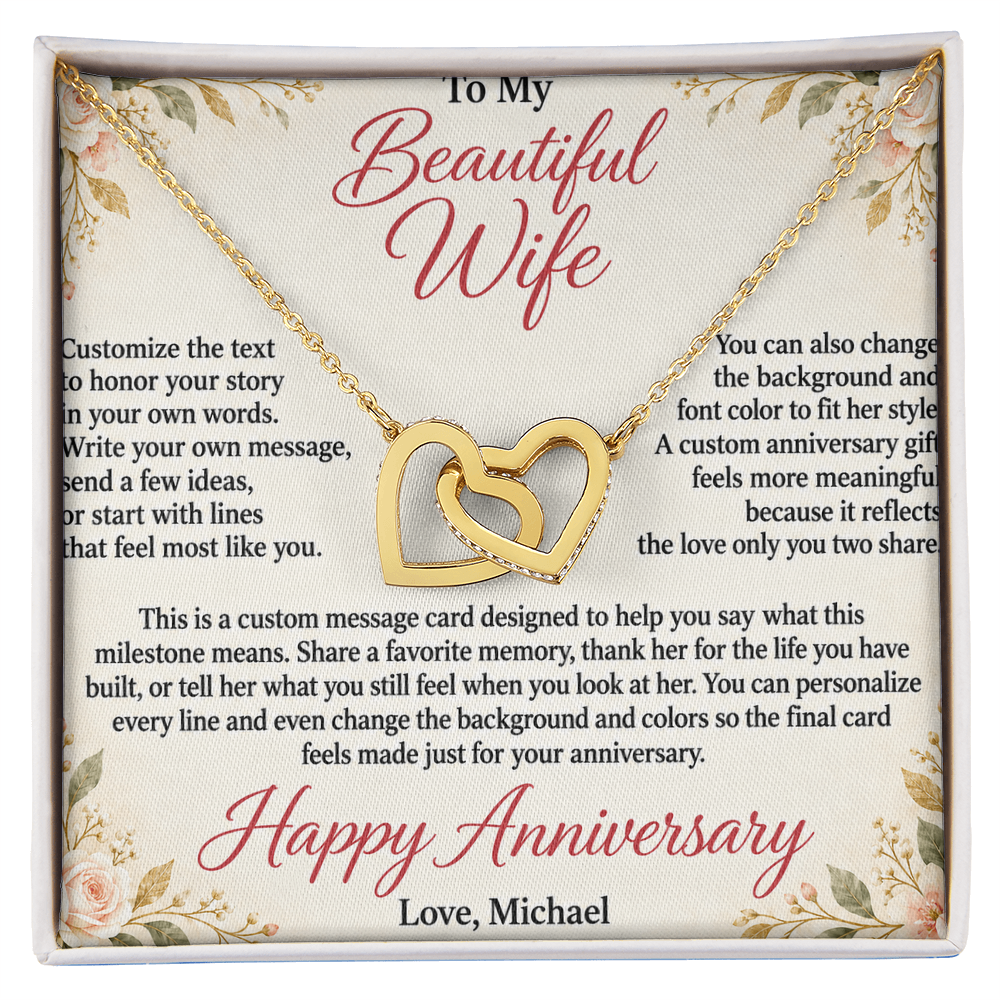 Personalized Anniversary Necklace for Her – Interlocking Hearts Custom Message Card