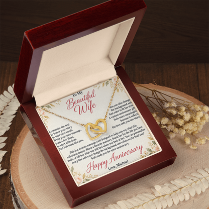 Personalized Anniversary Necklace for Her – Interlocking Hearts Custom Message Card