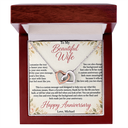 Personalized Anniversary Necklace for Her – Interlocking Hearts Custom Message Card