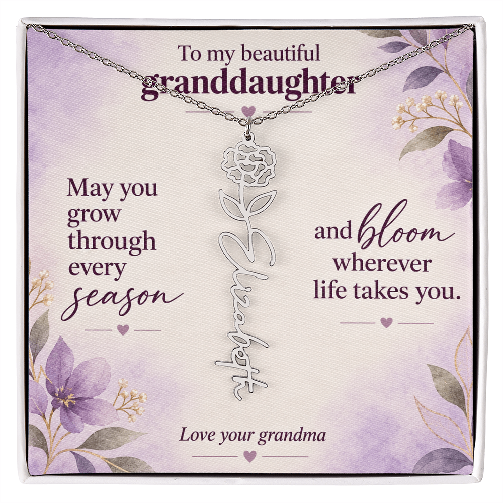 Personalized Birth Flower Name Necklace for Granddaughter