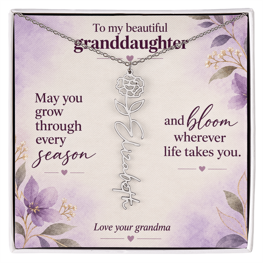 Personalized Birth Flower Name Necklace for Granddaughter