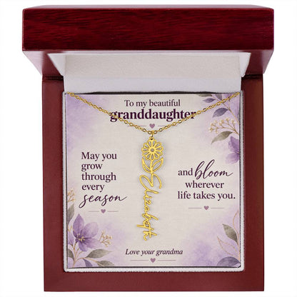 Personalized Birth Flower Name Necklace for Granddaughter