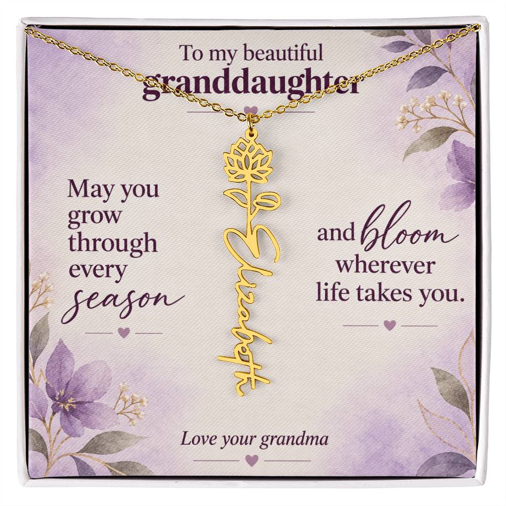 Personalized Birth Flower Name Necklace for Granddaughter