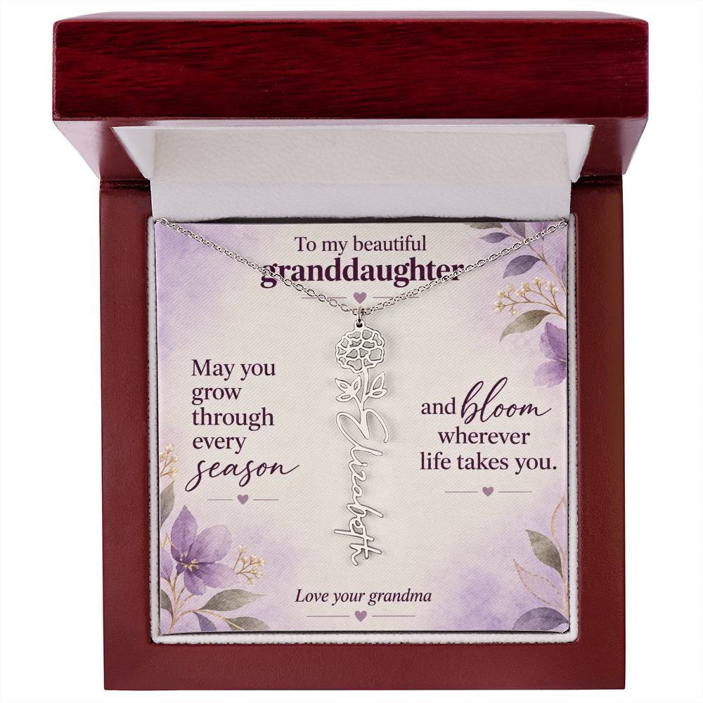 Personalized Birth Flower Name Necklace for Granddaughter