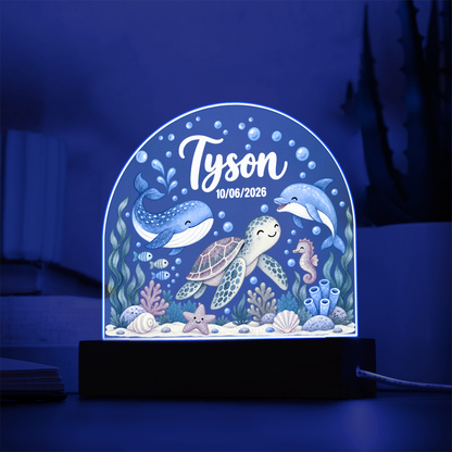Custom Ocean Nursery LED Plaque – Personalized Name & Date Night Light