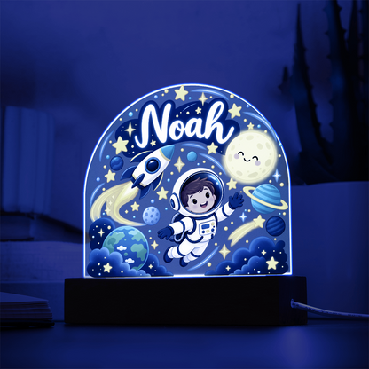 Personalized Space LED Night Light – Custom Name Acrylic Plaque for Kids