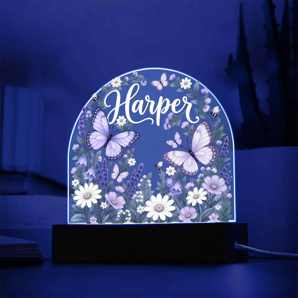 Personalized Butterfly Garden LED Night Light – Custom Name Acrylic Plaque for Girls