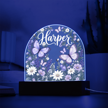 Personalized Butterfly Garden LED Night Light – Custom Name Acrylic Plaque for Girls
